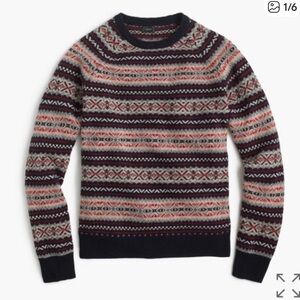 J. Crew Men's Fair Isle Lambswool Pullover Sweater Medium Multicolor Navy Ivory